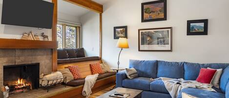 TV, fireplace