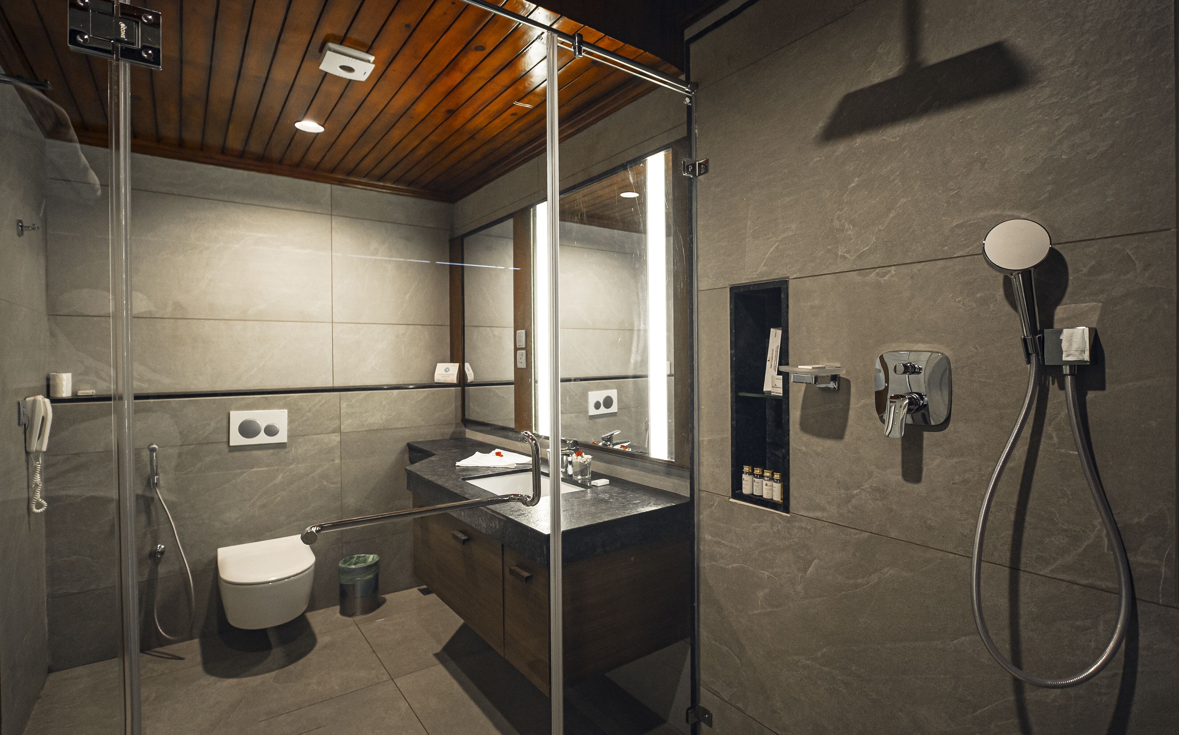 patio room  | bathroom | shower, free toiletries, bathrobes, slippers