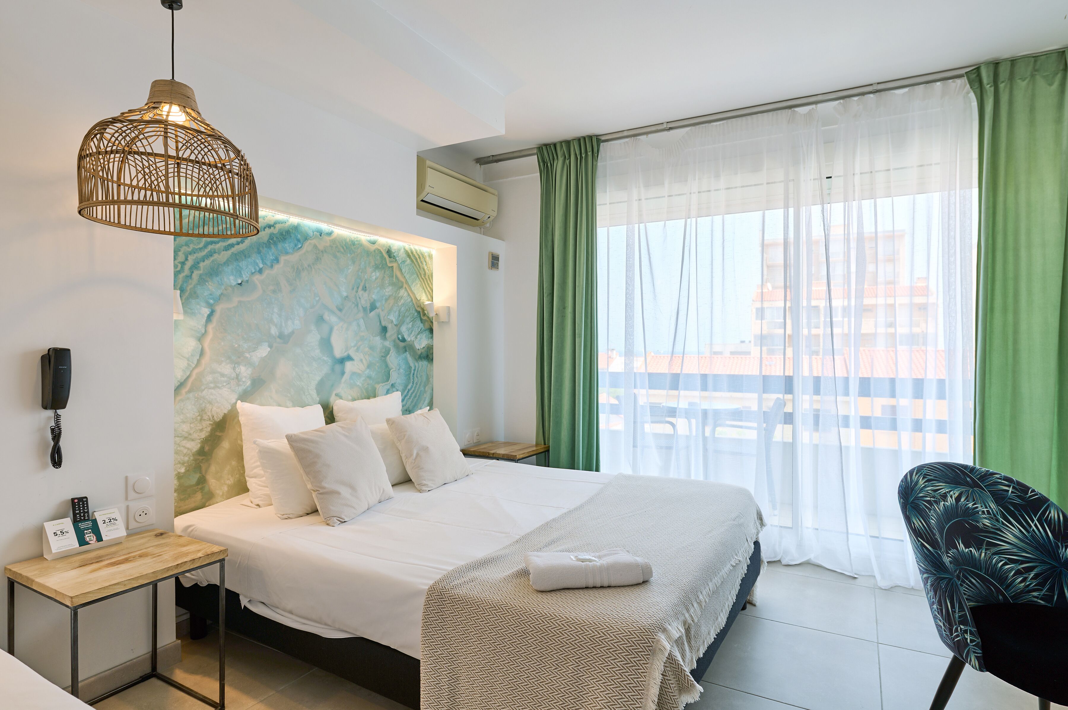 Hypo-allergenic bedding, desk, blackout drapes, soundproofing