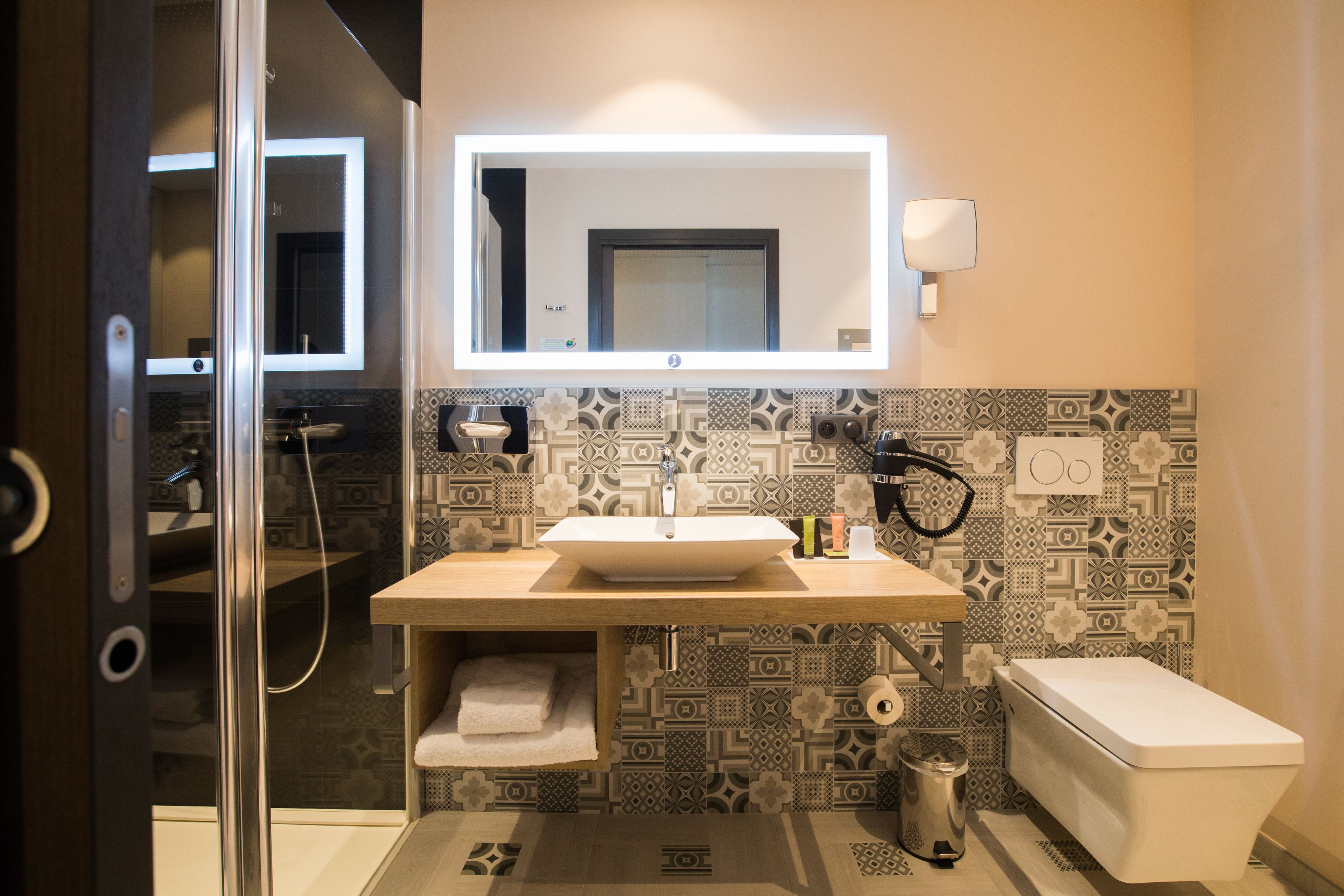 free toiletries, hair dryer, towels