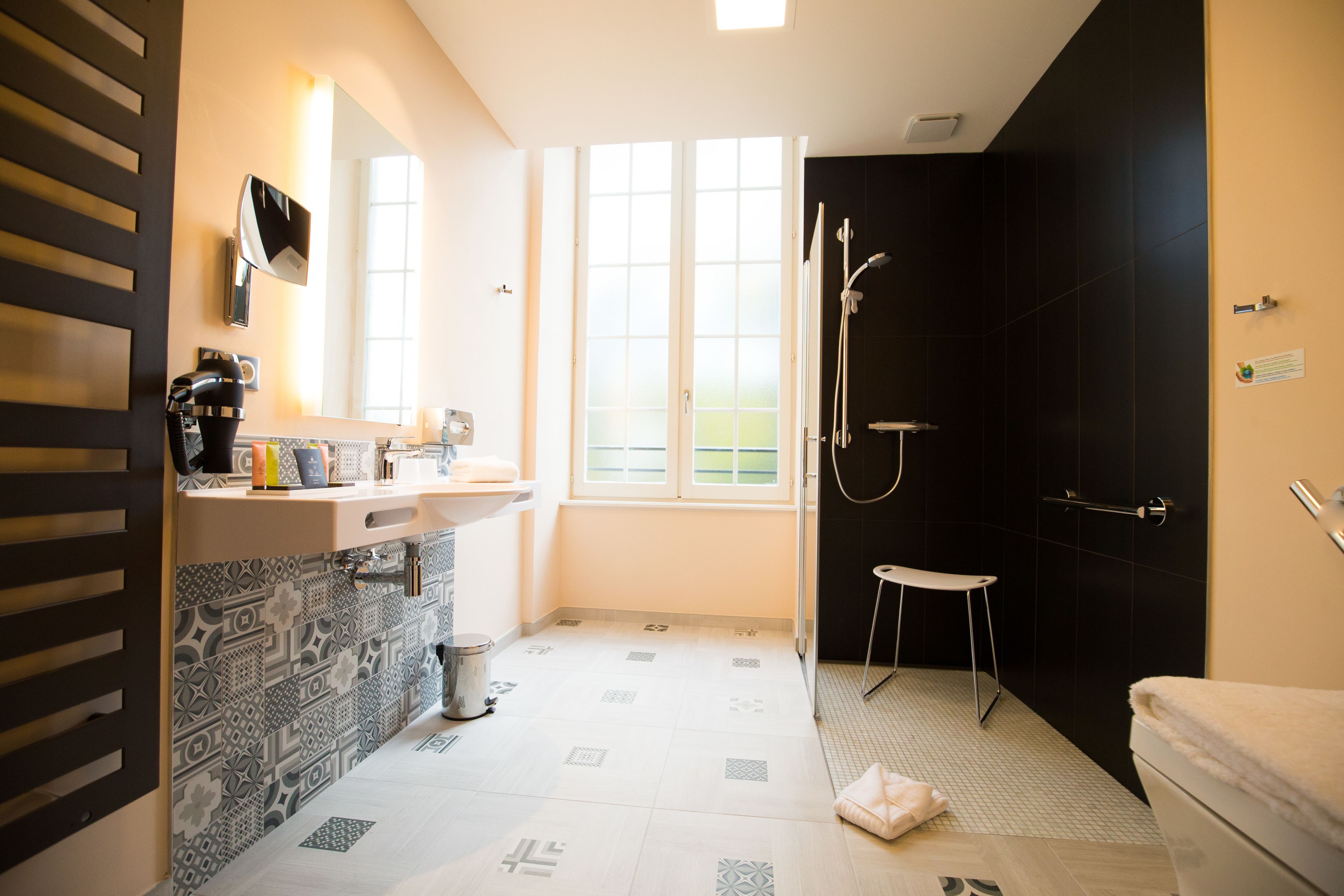 free toiletries, hair dryer, towels