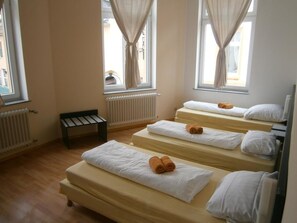 Habitación triple, baño compartido | Cunas o camas infantiles gratuitas y camas supletorias
