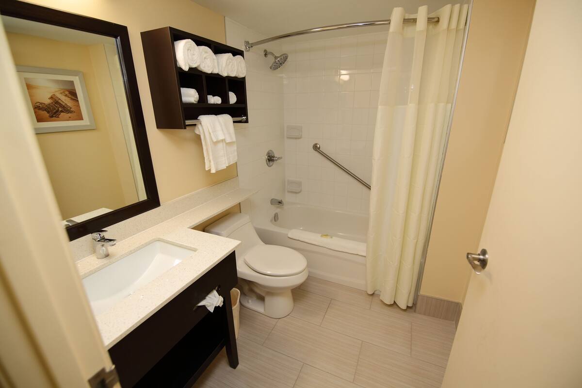 free toiletries, hair dryer, towels