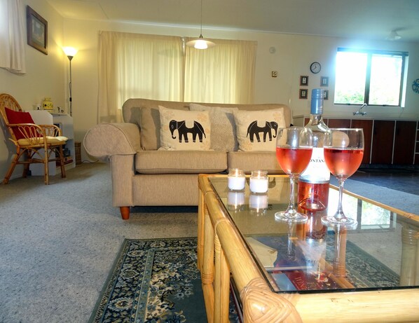 Flat-screen TV, DVD player