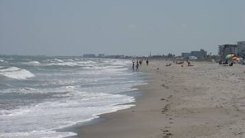 Guests can enjoy a serene beach experience with calm seas and scenic views.