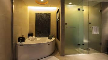 Shower, free toiletries, hair dryer, bathrobes
