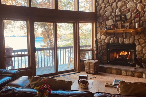 Smart TV, fireplace, DVD player, books