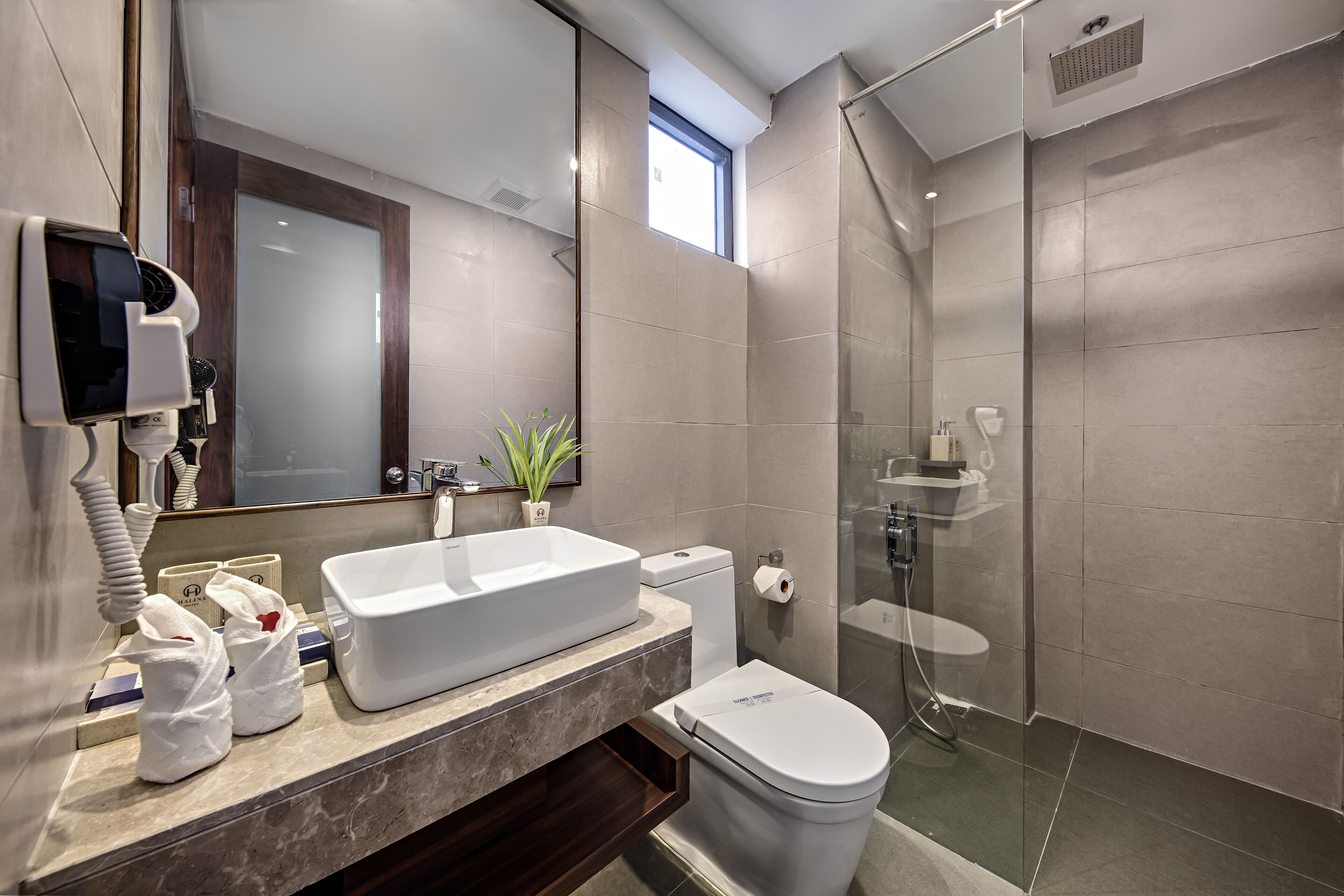 free toiletries, hair dryer, bathrobes, slippers