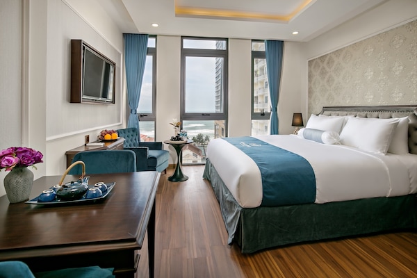 Ocean Family Studio Apartment (Free Sauna) | 1 Schlafzimmer, Bettwäsche aus ägyptischer Baumwolle