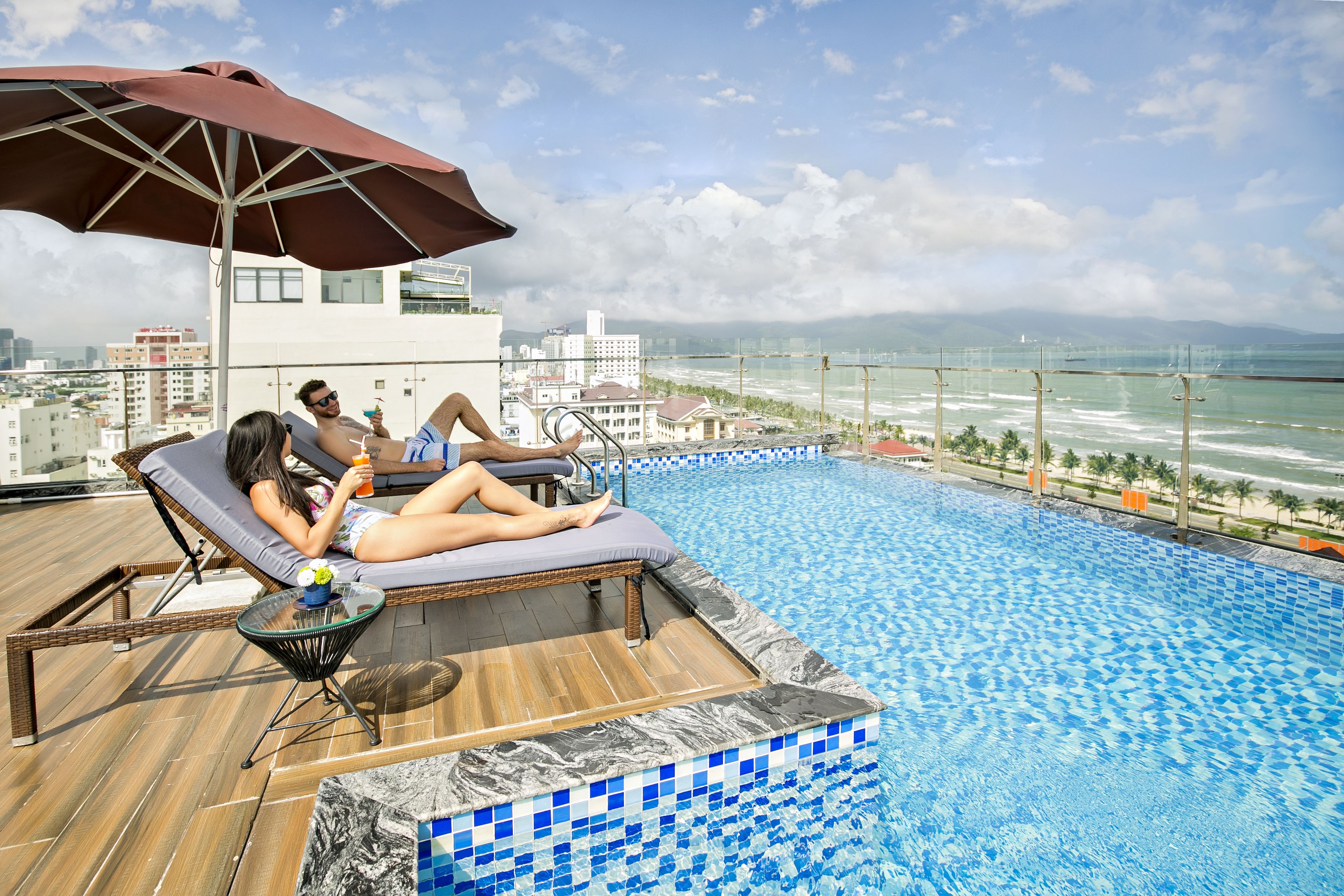 outdoor pool, pool loungers