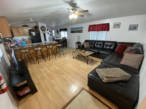Smart TV, DVD player, books, video library