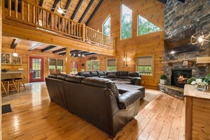 Smart TV, fireplace, DVD player, foosball