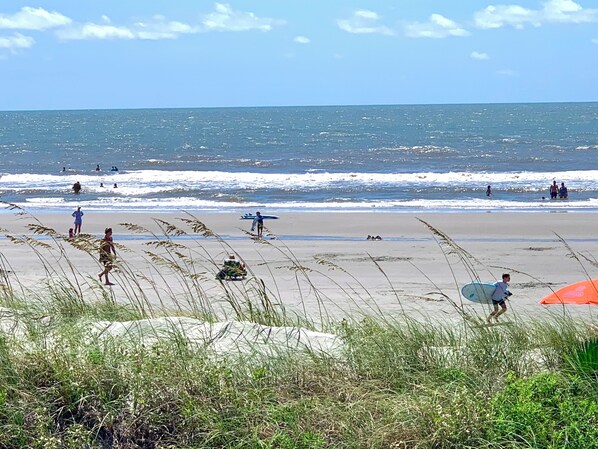 Chaises longues, serviettes de plage