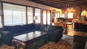 Smart TV, fireplace, DVD player, books