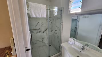Habitación estándar con 2 camas individuales | Baño | Regadera, amenidades de baño gratuitas, secadora de cabello, toallas