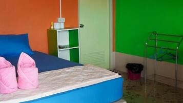 Desk, free WiFi, bed sheets