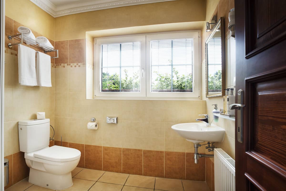 premium double or twin room (castle view) | bathroom | shower, free toiletries, hair dryer, towels