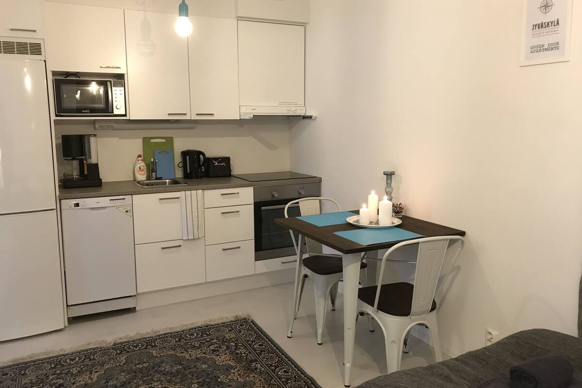 superior apartment | private kitchen | full-sized fridge, microwave, oven, stovetop