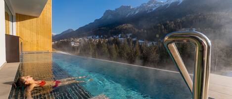 Indoor pool, outdoor pool, sun loungers