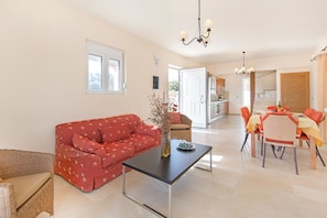Classic House, 3 Bedrooms | Living area | Flat-screen TV, DVD player - Villa Verona (Rhodes)