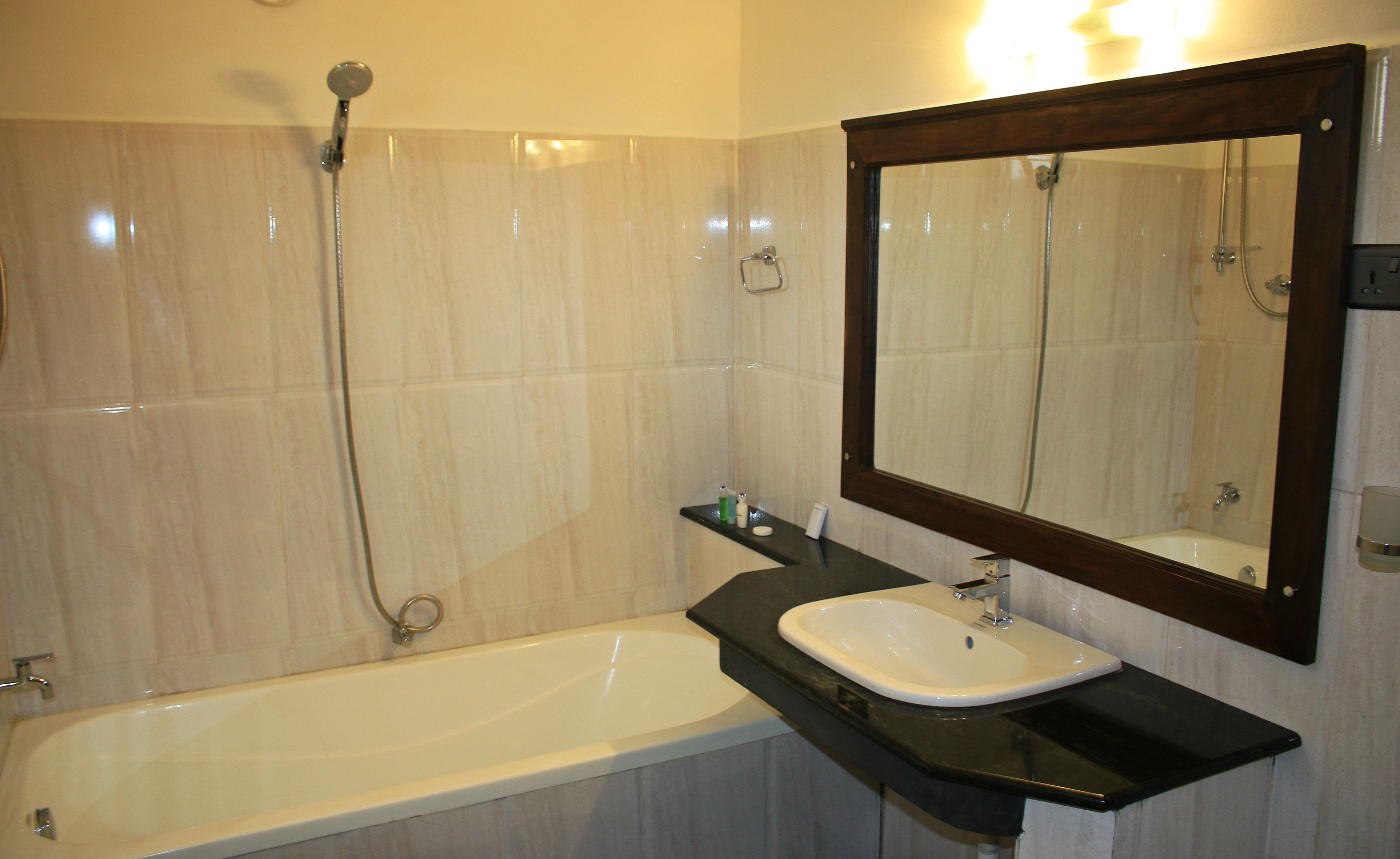 standard double room, 1 king bed, private bathroom | bathroom | shower, free toiletries, hair dryer, towels