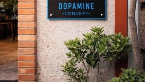 Un cartel con el texto 'DOPAMINE CONCEPT' sujeto a una pared.