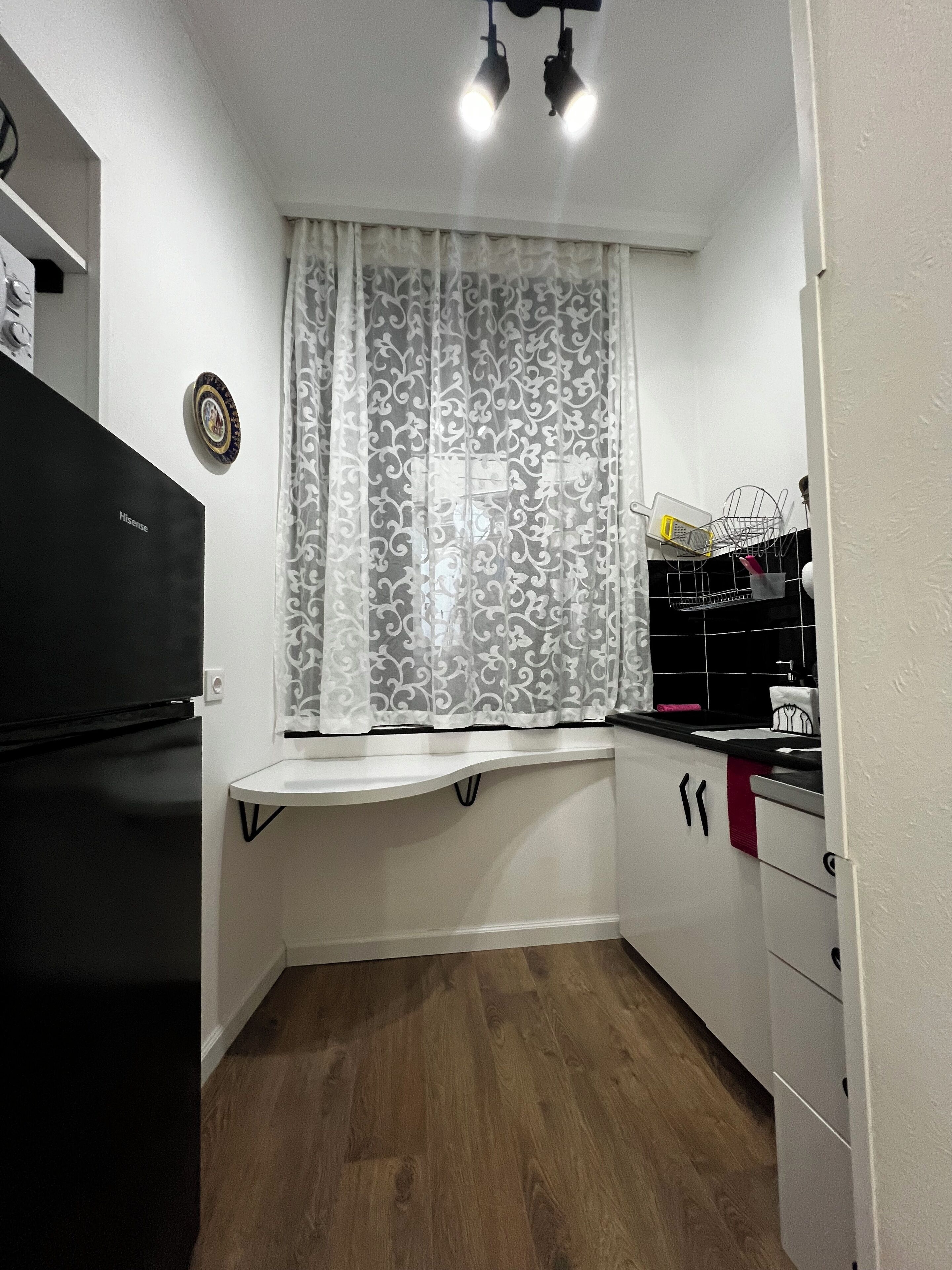 deluxe apartment | private kitchen | full-sized fridge, electric kettle, spices, paper towels