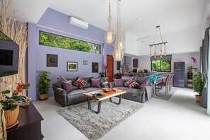 Signature Villa, 3 Bedrooms | Living room | 55-inch TV with digital channels, DVD player, first-run movies - Baan Suaan Bua Pool Villa (Koh Samui)