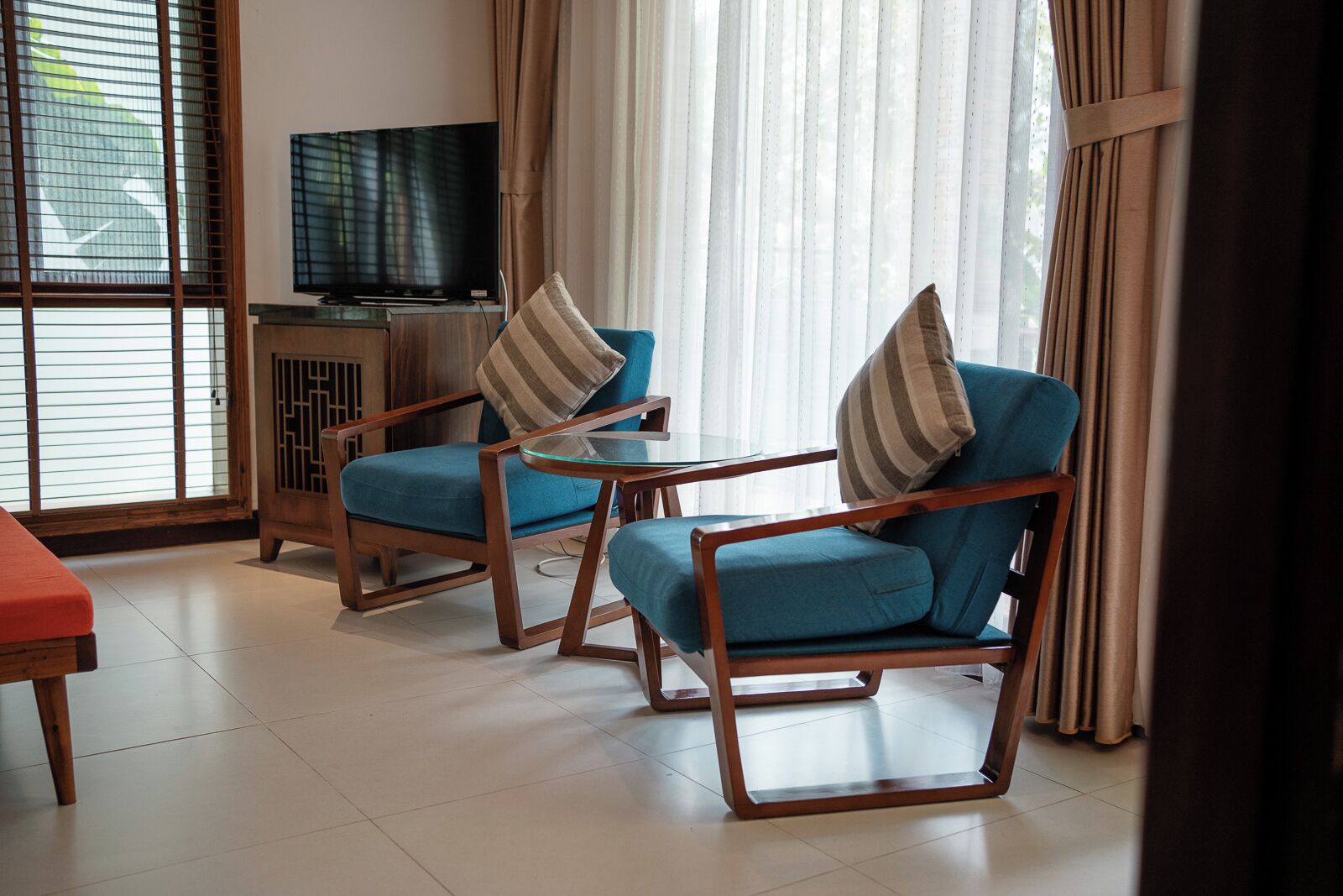 luxury villa, 1 bedroom, garden view | living area | 32-inch flat-screen tv with cable channels, tv