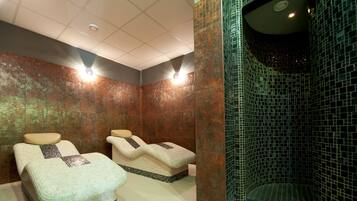 Indoor pool, open 8:00 AM to 9:00 PM, pool loungers