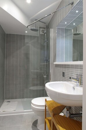 Studio | Salle de bain | Douche, articles de toilette gratuits, sèche-cheveux