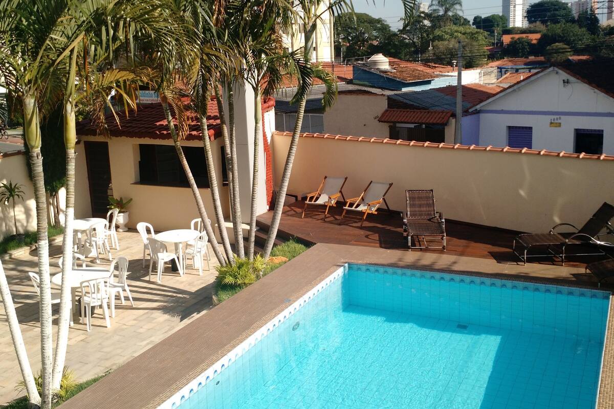 outdoor pool, pool loungers