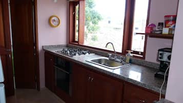 Lemari es, oven, kompor, dan peralatan masak/sendok-piring