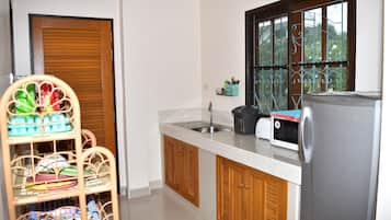 Bungalow, 1 Bedroom, Terrace, Garden Area | Private kitchenette | Full-sized fridge, coffee/tea maker, electric kettle, toaster