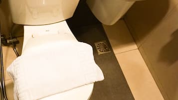 Shower, free toiletries, bidet, towels