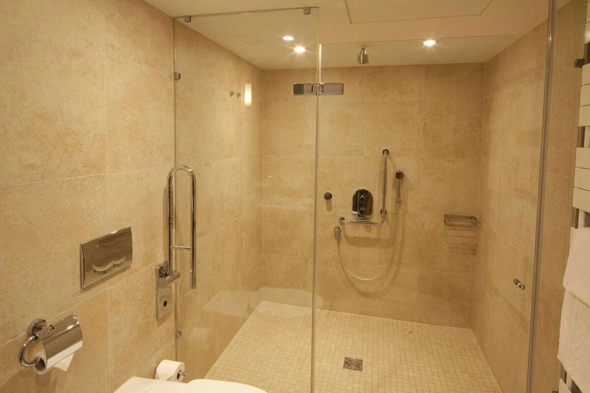 free toiletries, hair dryer, towels