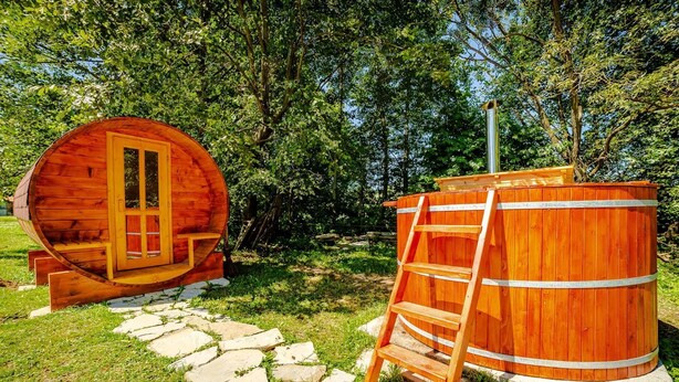 A wooden cabin with a door and windows, a ladder, and a stone pathway. - Casa Nitu (Întorsura Buzaului)