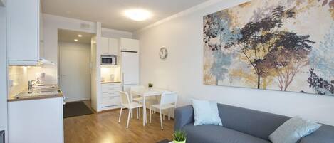 City Apartment, 1 Bedroom, Kitchen, City View | Living area | Flat-screen TV