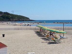 Private beach nearby, white sand, sun loungers, beach umbrellas