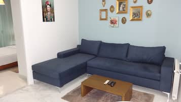 42-inch flat-screen TV with satellite channels, TV