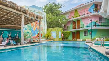 Outdoor pool, sun loungers