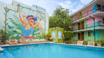 Outdoor pool, sun loungers