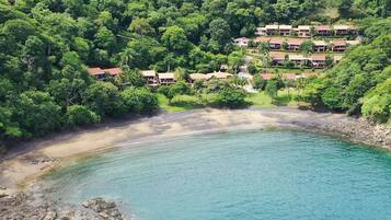 On the beach, sun loungers, beach towels
