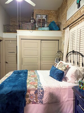 1 bedroom, pillow-top beds, iron/ironing board, travel cot