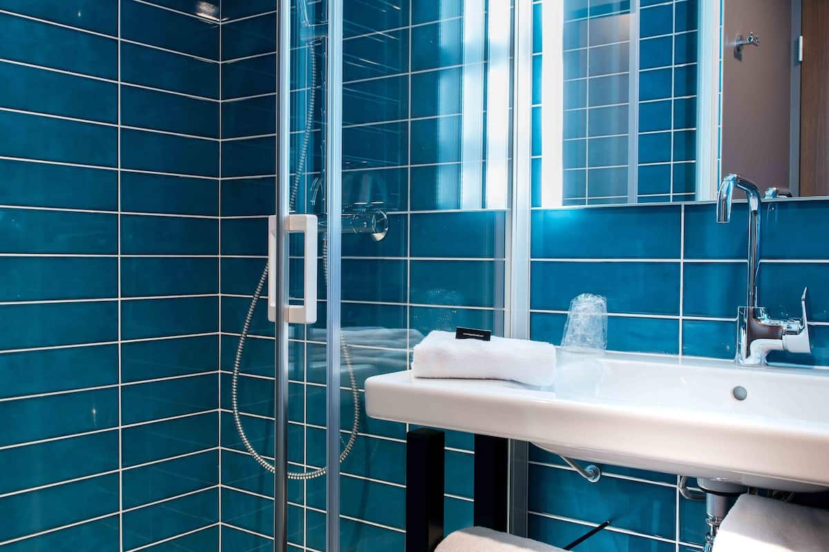 shower, free toiletries, hair dryer, towels