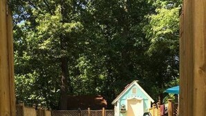 A wooden deck leading to a swimming pool with a decorative mat, surrounded by a fence and trees. - Turtle Cove Lakefront APT.  10 min from MIS, 40 min to Ann Arbor (Clarklake)