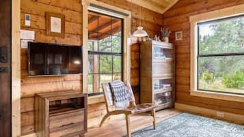 TV, lareira, aparelho de som