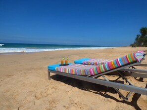 On the beach, beach towels