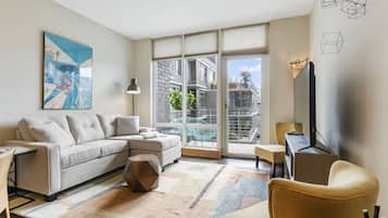 TV, books, video library, stereo