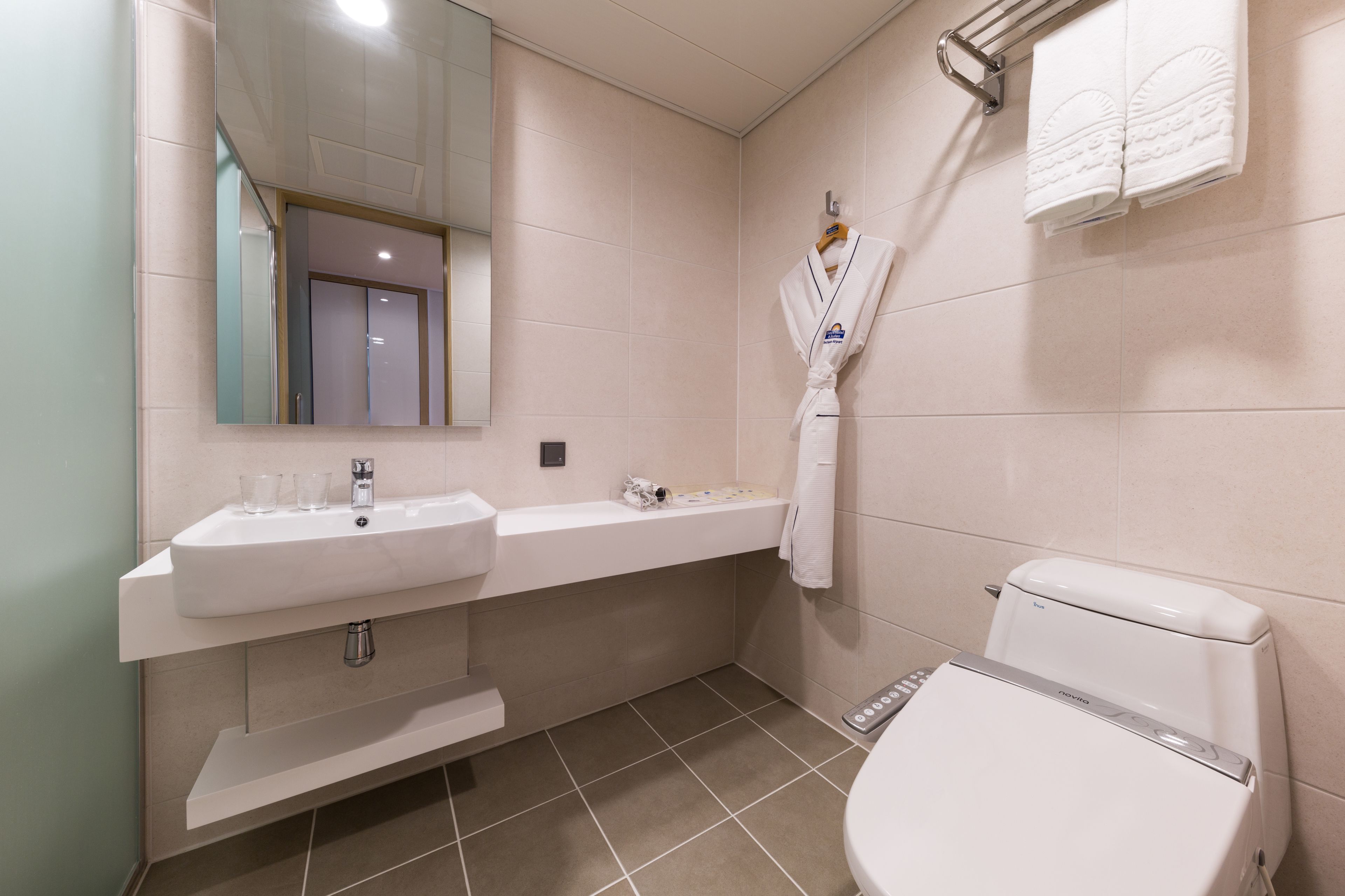 shower, rainfall showerhead, hair dryer, bathrobes